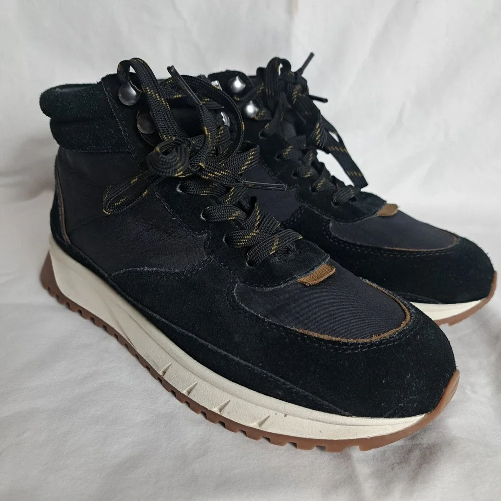 Madewell Sneaker Boot Womens 7M Black Lace Up Nylon and Suede Water Resistant